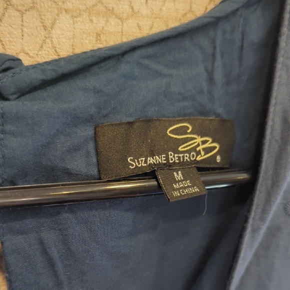 Suzanne Betro Navy Eyelet Empire Waist Dress, Bell Sleeves, Cotton, Navy, Medium - Picture 3 of 8